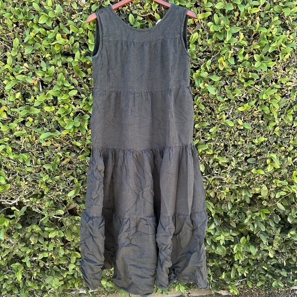 Tribe Alive Dress Womens S Black 100% Organic Linen Fit Flare Pockets Sleeveless